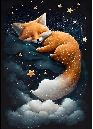 EOBROMD 5D Diamond Painting Kit Completo, Volpi Pittura Diamante FAI DA TE, Animali Diamond Painting Bambini Adulti, Cielo Stellato Strass Ricamo a Punto Croce Painting Decorazione per Casa 30x40cm