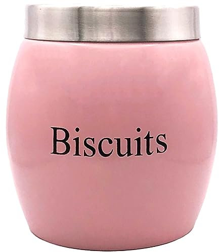 Nobel Biscuits, Cookies Canisters, Storage Barrel Style,Stainless Steel Lid, Rust Resistant,Powder Coated Ideal for Kitchen Storage (Pink)