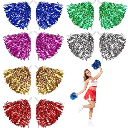 12 Stück Cheerleading Pompons, 6 Farben Cheerleader Pom Poms, Cheerleader Pompons Handblumen, Bright Metallic Cheers Ball, Metallfolie Cheerleading Pom Poms für Sports Wettbewerb Tänze Team Geist