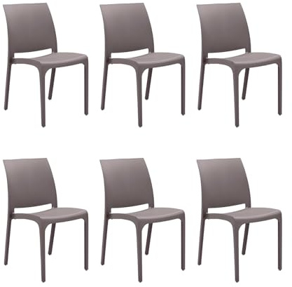 GLOUPIE Set 6 Sedie Volga In Polipropilene Taupe, Impilabili, Dimensioni 54 x 46 x 81 Cm, Peso 3,5 Kg,Per Interno Ed Esterno, Made In Italy, Sedia Impilabile