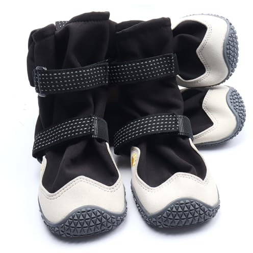 Hundeschuhe Pfotenschutz, 4 Stück Wasserdicht Hundeschuhe mit Rutschfester Sohle und Verstellbarem Reflektierendem Klettverschluss, Hundeschuhe für Mittlere Große Hunde (Schwarz, M)