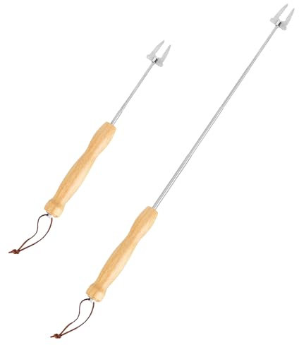 XCRPRT Grillspieße 2 Stück Grillgabel Edelstahl Schaschlikspieße Holzgriff Lagerfeuerspieße Grillgabeln Ausziehbar 810 MM für BBQ Hotdog Teleskop Camping Lagerfeuer Zubehör
