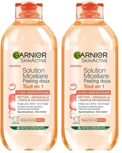 Garnier - Eau Micellaire Tout-en-1 Peeling Doux - 1% PHA & Acide Glycolique - Exfoliante & Lissante - Pour Tous Types de Peaux - Sans Rinçage - Formule Vegan & Hypoallergénique - 400 ml (Lot de 2)