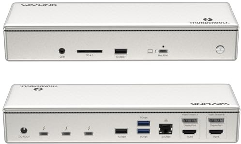 WAVLINK Thunderbolt 4 Dock 15-en-1, 40Gbps (Salida 8K@30Hz, 4X 4K@60Hz), Carga de 98W para Portátil, 2.5G RJ45, Lector SD V4.0, 4X USB-A 3.1, 1x USB-C, Audio/Mic, Compatible con MacBook Pro/Air y Más