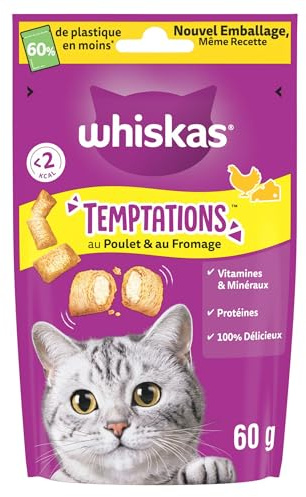 Whiskas Temptations Poulet & Fromage Friandises pour Chats 60g Lot de 6