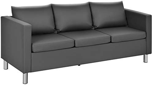 COSTWAY 1/2/3-Seater Sofa, PU Leather Upholstered Sofa Settee with Pillow and Armrest, Modern Single/Double/Triple Sectional Couch Lounge Seat Chair for Living Room Office (Grey, 170 x 60 x 62cm)