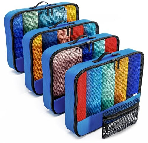 OW-Travel Organisateur Valise, Rangement Valise Organisateur Bleu L 5 Pcs | Sac rangement vêtement, organisateur de valise, packing cubes, pochette rangement voyage pour bagages, sac à dos et vacances