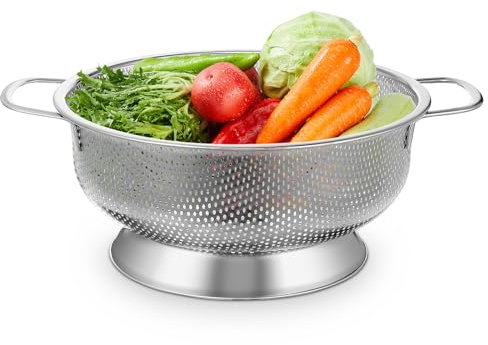 UKCOCO Passoire en acier inoxydable : passoire de cuisine multifonction avec poignées 28,5 x 22,5 cm Idéal pour égoutter les pâtes légumes et fruits - Design en maille robuste pour une utilisation