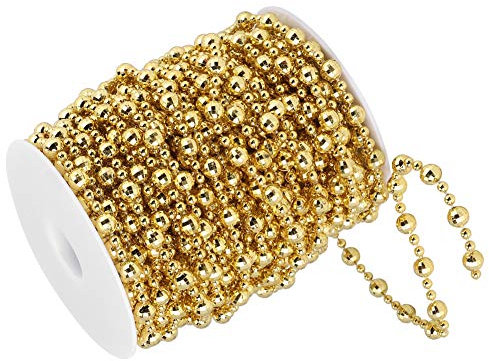 Cadena de Perlas para árbol de Navidad, 20 Metros de Cuentas Esféricas de Oro y Plata en la Esquina Guirnalda de Cuentas de 20 M Cadenas para Hacer Joyas de ABS Decoración de
