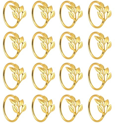 TINA.WIN 16 StüCk Elegante Serviettenringe Aus Metall, Serviettenspange Blatt, Geeignet FüR Hochzeit, Weihnachten, Familientreffen, Tischdekoration, 35 * 40 * 46mm