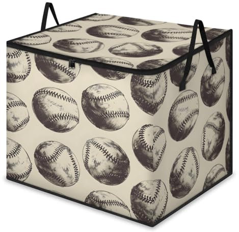 Mintoprints Bolsas de almacenamiento grandes de béisbol vintage, compartimento de almacenamiento de ropa, organizador plegable, contenedor de almacenamiento con asa para ropa, manta, edredón