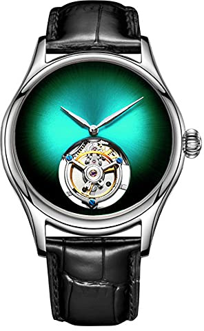 JDLERMY Men Tourbillon Skeleton Leopard Eye Pattern Dial Mechanical Manual Winding Watch Sapphire Crystal Vintage Double-Sided Hollow Waterproof Clock Man Luminous Leather Wristwatch