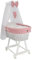 Wiklinopol Couffin Bébé avec Ciel de Lit – Berceau à roulettes en Osier avec Support – Ensemble Complet en Blanc avec 5 Pièces de Linge Nid d’Abeille Motif Lapin Rose