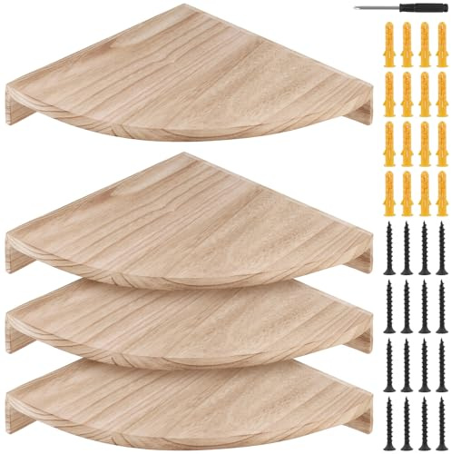 SOUJAP 4 Pcs Floating Corner Shelves, Wooden Corner Wall Shelf with Screws for Living Room, Kitchen, Bedroom, 28 x 5 x 39 cm