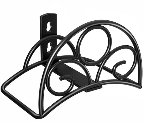Supporto per tubo da giardino, montaggio a parete, in metallo, supporto per tubo da giardino, colore nero