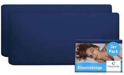 Kissenbezug 40 x 80 Nachtblau, 2-er Set Kissenbezüge, Premium Mako-Baumwolle, Double Jersey, Kopfkissenbezüge für 40x80 Kissen, Pillow Cover für Seitenschläferkissen, Kissenhüllen mit Reißverschluss
