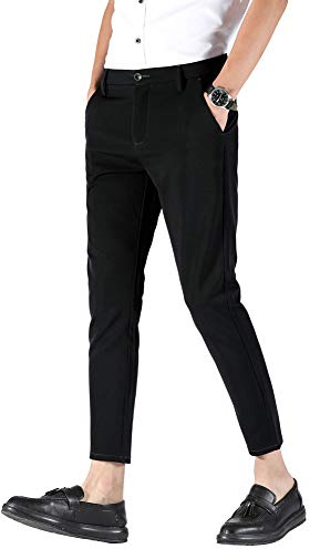 Plaid&Plain Men's Stretch Skinny Fit Casual Business Pants 6101 Ankle Dress Pants 6101 Black 29