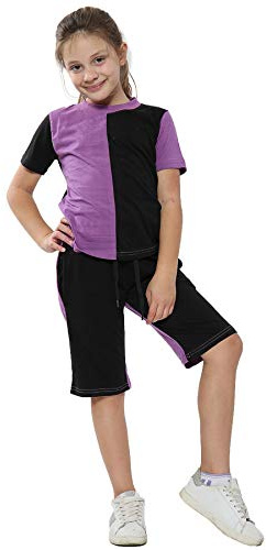 A2Z 4 Kids Girls Boys T-Shirt Top Shorts Set 100% Cotton Contrast - Shorts Set 483 Lilac 13