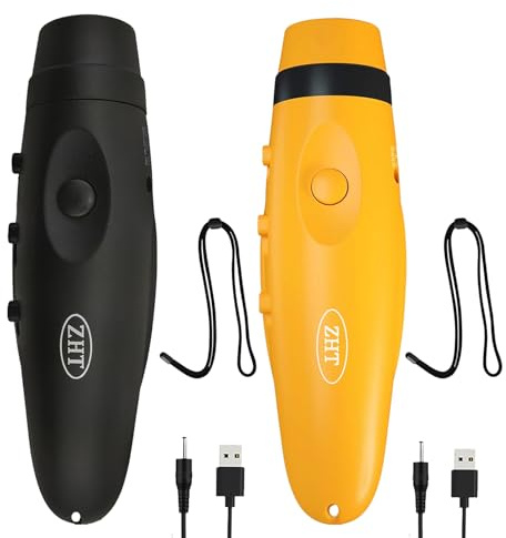 ZHT Electronic Whistles for Referees with USB Charging, 3 Tone High Volume Emergency Whistle for Coaches Teacher, Outdoor Safety Whistles with Lanyard-2 Pack Black & Yellow Color