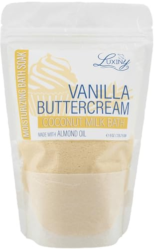 Luxiny Vegan Milk Bath Soak Made with Moisturizing Coconut Milk Powder & Sweet Almond Oil for a Bath Bomb Dust Soothing Fizz & Relaxing Soak, 8 oz. (Vanilla Buttercream)