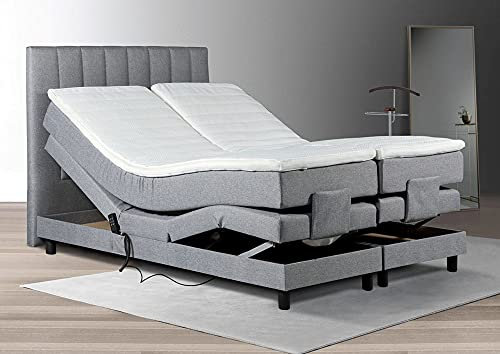 Tesla Dreams Boxspringbett 160x200 Emotion - Elektrisch verstellbare Matratze, 7 Zonen Taschenfederkern-Matratze H2/H3, Topper MemoLUX 10 cm Höhe, Grau