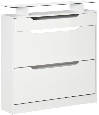HOMCOM Narrow Shoe Cabinet with 2 Flip Doors, Shoe Storage Cabinet, White