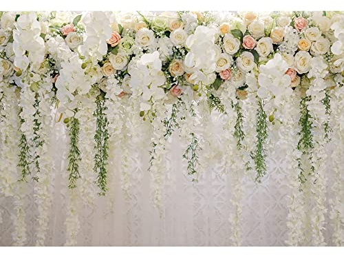 Aoihrraan 3x2,5m Boda Telón De Fondo Blanco Flor Floreciendo Glicina Verde Rosa Muro Floral Fotografía Ducha Nupcial Propuesta Matrimonio Fiesta Cuna Ceremonia Día La Madre Dama Retrato Foto Vinilo