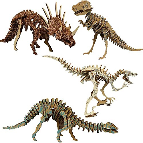 Fycooler 3D Dinosaur Wooden Puzzle, 3D Jigsaw Puzzles Kids Toys Construction Woodcraft Kits 3D Wooden Model Puzzle Kits - Art and Crafts Kit for Painting/Coloring Educational DIY Toy Birthday Gifts