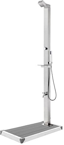 Yolola Gartendusche,gartendusche aussendusche Edelstahl,Gartendusche Duschsäule, mit über eine Kopfdusche und einen Fußwaschhahn,mit Grauer Bodenplatte 225 cm