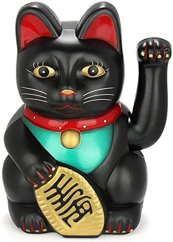 6 Black Lucky Cat Waving Moving Arm Chinese Oriental Fortune Maneki Neko Feng Shui Money Decoration Gift Home Office Decor