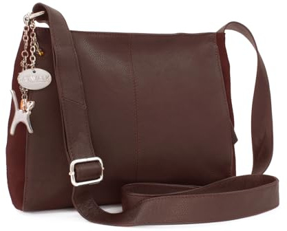 Catwalk Collection Handbags - Bandolera Mediano de Piel y Serraje - Bolso Cruzado de Mujer - Bolso de Diario Formato A5 - Charlotte - Marrón