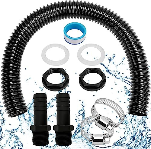Towviy Regentonnen Verbindungsset,2 Regentonnendurchführung 25mm + 50cm Verbindungsschlauch,Schlauchschellen Regentonnen Verbinder mit Kontermutter für Regenwasser Tonnen Wassertanks