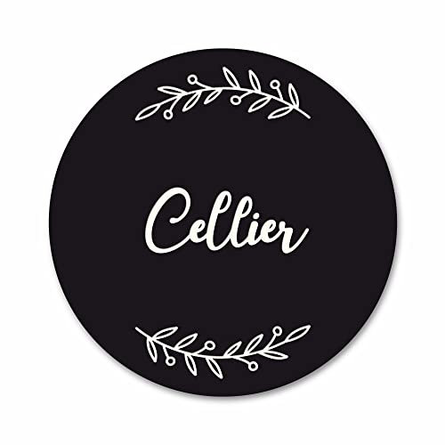 Plaque de Porte Autocollante PVC Gravé Noir Blanc Ronde. Décoration de Porte Toilettes, buanderie, Chambre...