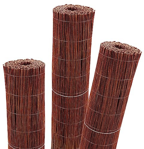 Aquagart Esterilla de mimbre, 5 m x 150 cm, estera de protección visual natural para jardín, balcón y terraza, valla de mimbre con tensión de alambre, valla de protección visual