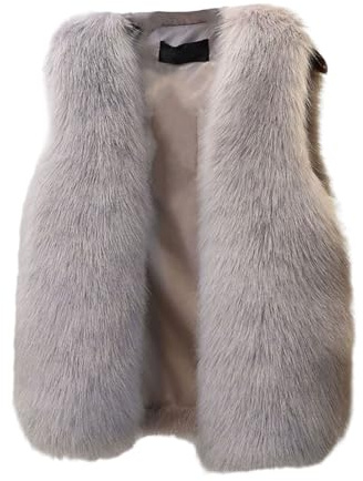 Altsuceser Gilet d'hiver en fausse fourrure pour femme, manteau en fausse fourrure, cape, châle, gilet sans manches en fourrure, gris, taille 4XL