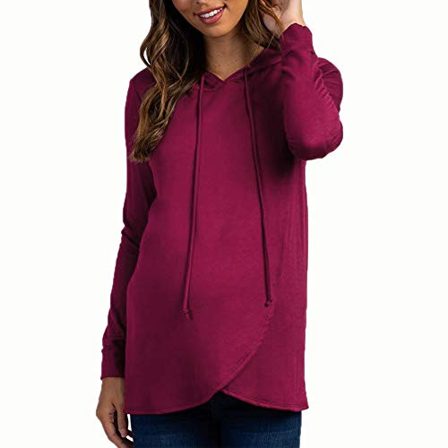 SISAY Mammakläder för kvinnor långärmad amningstoppar elegant omlott främre blus asymmetrisk huvtröja enfärgad t-shirt med huva pullover tunika topp graviditet skjortor amningskläder