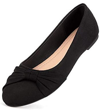 MaxMuxun Black Ballet Flats for Women Faux Suede Round Toe Cute Slip On Comfort Shoes Size 9
