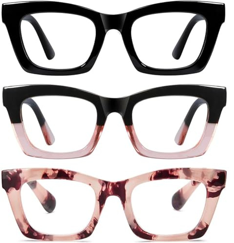 Hubeye Gafas de lectura para Mujeres de Moda Anteojos de lectura con Bisagra de resorte ultraligeras anti luz azul (Negro+Negro Rosa+Tortuga Rosa, 1.50)