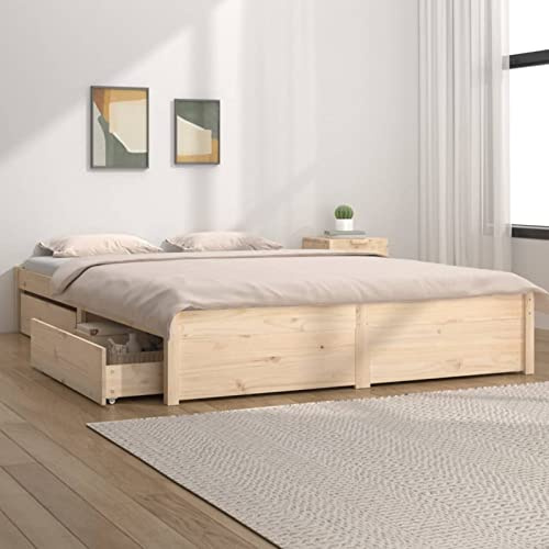 Capwee Giroletto Matrimoniale Legno con Cassetti Letto Matrimoniale Legno Letto Matrimoniale con cassetti Struttura Letto Matrimoniale 140x190 Giroletto Moderno-Naturale-140 x 190 cm
