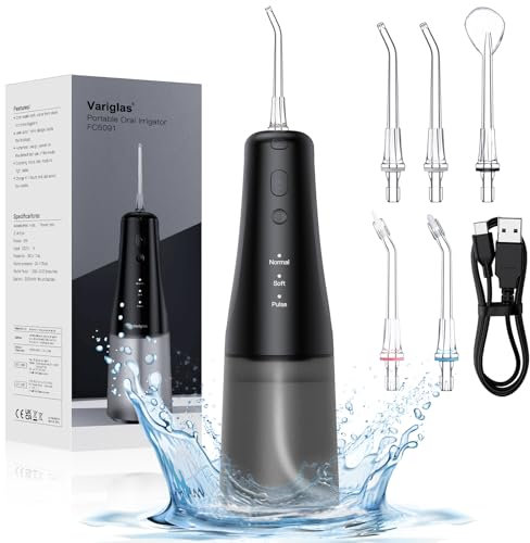 Irrigador Bucal, Irrigador Dental Profesional 5 Boquillas 3 Modos, 300ML USB-C IPX7 Impermeable Irrigador Dental Portatil, Irrigador Bucal Portatil, Irrigadores Dentales Para Hogar y Viajes