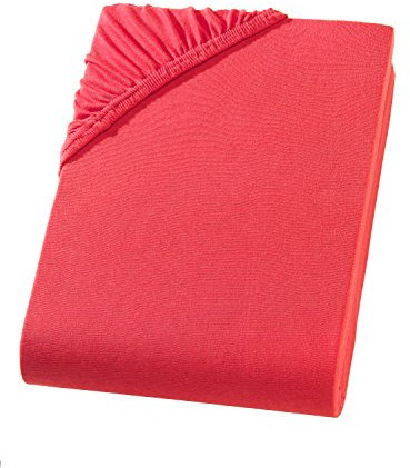 Spannbettlaken 180x200-200x200 cm - Jersey Spannbetttuch 100% Baumwolle - Komfort Bettlaken für Matratzen bis 25 cm Höhe, Spannbettlaken Farbe Rot
