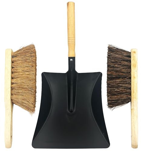 Strong Metal Coal Shovel Heavy Duty with Soft Hand Brush and Hard Bristle Brush, Coal Bunker Ash Shovel Ideal for Fireplace Cleaning, Metal Dustpan and Brush Set for Ash, Coal, Home Fire Tools