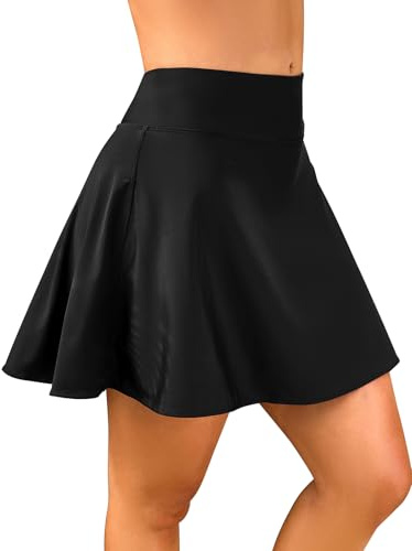 SHEKINI Maillot de Bain Femme Taille Haute Contrôle Abdominal Jupe de Bikini Noir M