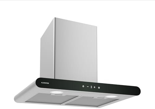 Klarstein CurveVent Hotte Murale - 60cm Hotte Aspirante, 700 m³/h, Éclairage LED, A+ Énergie, Tactile, Silencieuse 56 dB, Filtre à Charbon, Noir