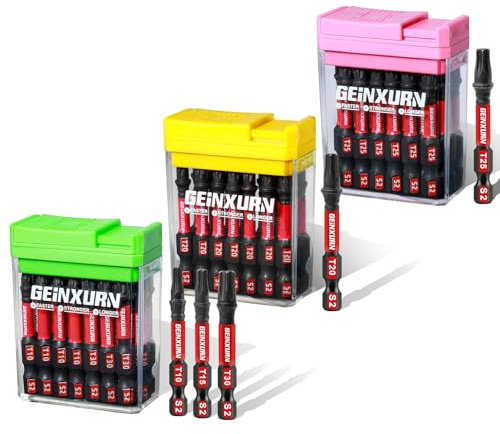 Geinxurn Torx Schlagfeste Schraubendreher Bits Set, 45 Stücke 50mm Magnetisch (T10/T15/T20/T25/T30) S2 Stahl Multi Treiber Bits mit Lagerung Bunte Box