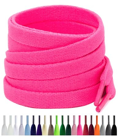 Puzeam 2 Paires de Lacets Plats pour Baskets, 8 mm de Large, Lacets Chaussures pour Chaussures, Sneakers et Chaussures de Sport (140 cm, Rose Fluo)