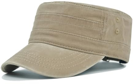 TUONYIS Washed Cotton Military Caps, Classic Premium Army Cap Vintage Flat Top Cap Military Style Cadet Army Caps Cadet Baseball Cap(UK, Alpha, One Size, Beige)