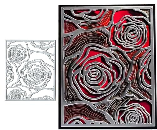 Anxendong Rose Background Frame Metal Die Cuts Cutting Dies Paper Cards Cutting Dies Cut Stencils for DIY Embossing Card Making Book Tags Decorative Paper Dies Scrapbooking
