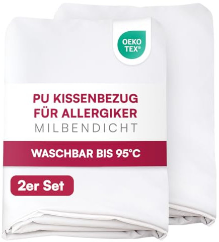 Clinotest Wasserdichter Kissenbezug 80x80 cm (2er-Set) – Hypoallergene, Milbendichte Kissenhüllen, Atmungsaktive PU-Membran, Reißverschluss, Kochfest bis 95 °C, Oeko-TEX Zertifiziert, Hotelqualität