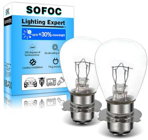 SOFOC P15D-25-3 Halogen Bulb 12V 25W Dual Filament Warm White for Motorcycle Scooter Moped Headlight Fog Light 3 Claws 4300K 2Pcs